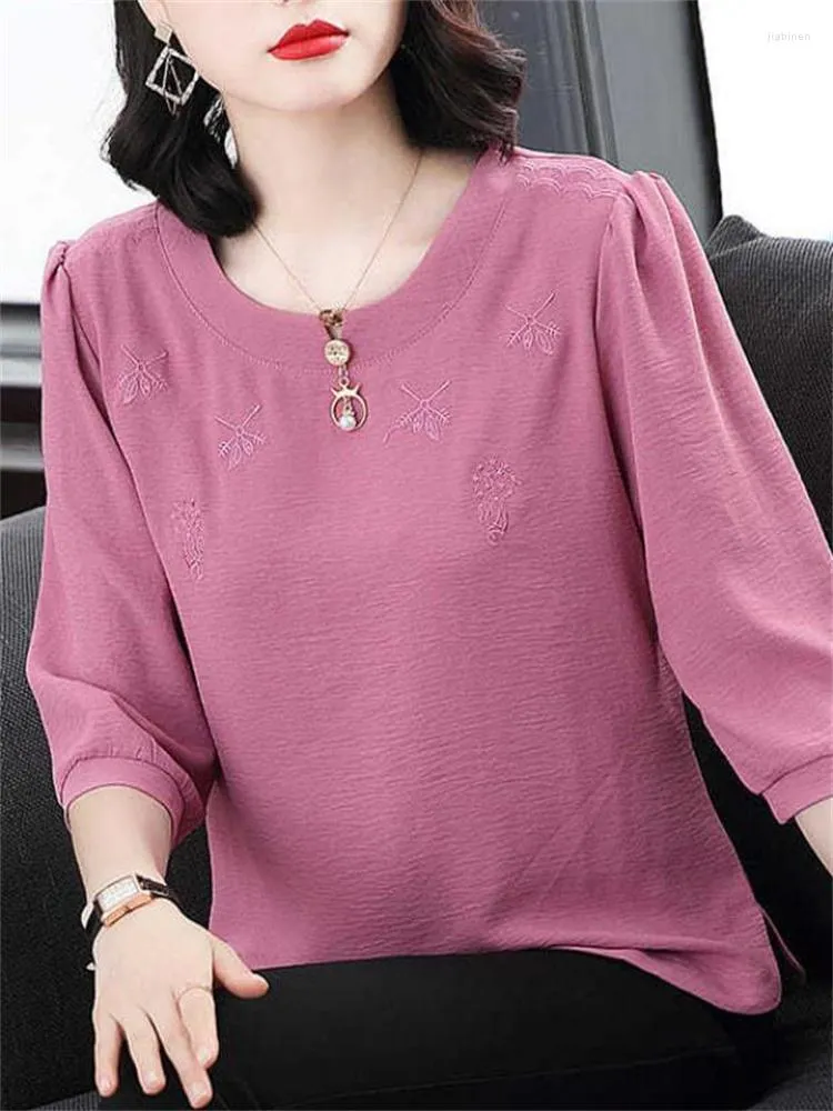 Kobiety bluzki kobiety wiosenne letnie koszulki Lady Casual Three Quartz Rękaw O-Drock plus size blusas Tops DF4035