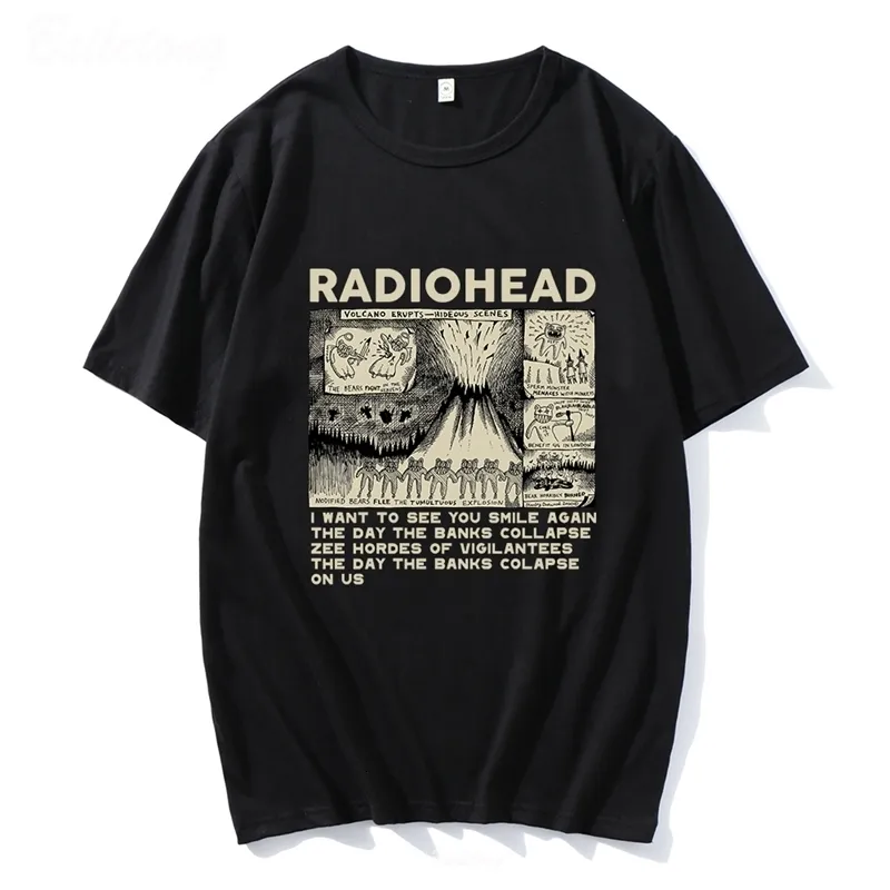 Herren T-Shirts Radiohead Vintage Print T-Shirt Herren Übergroße 100 Baumwolle Unisex T-Shirts Hip Hop Rockband Musikalbum T-Shirts Harajuku Male Tops 230421