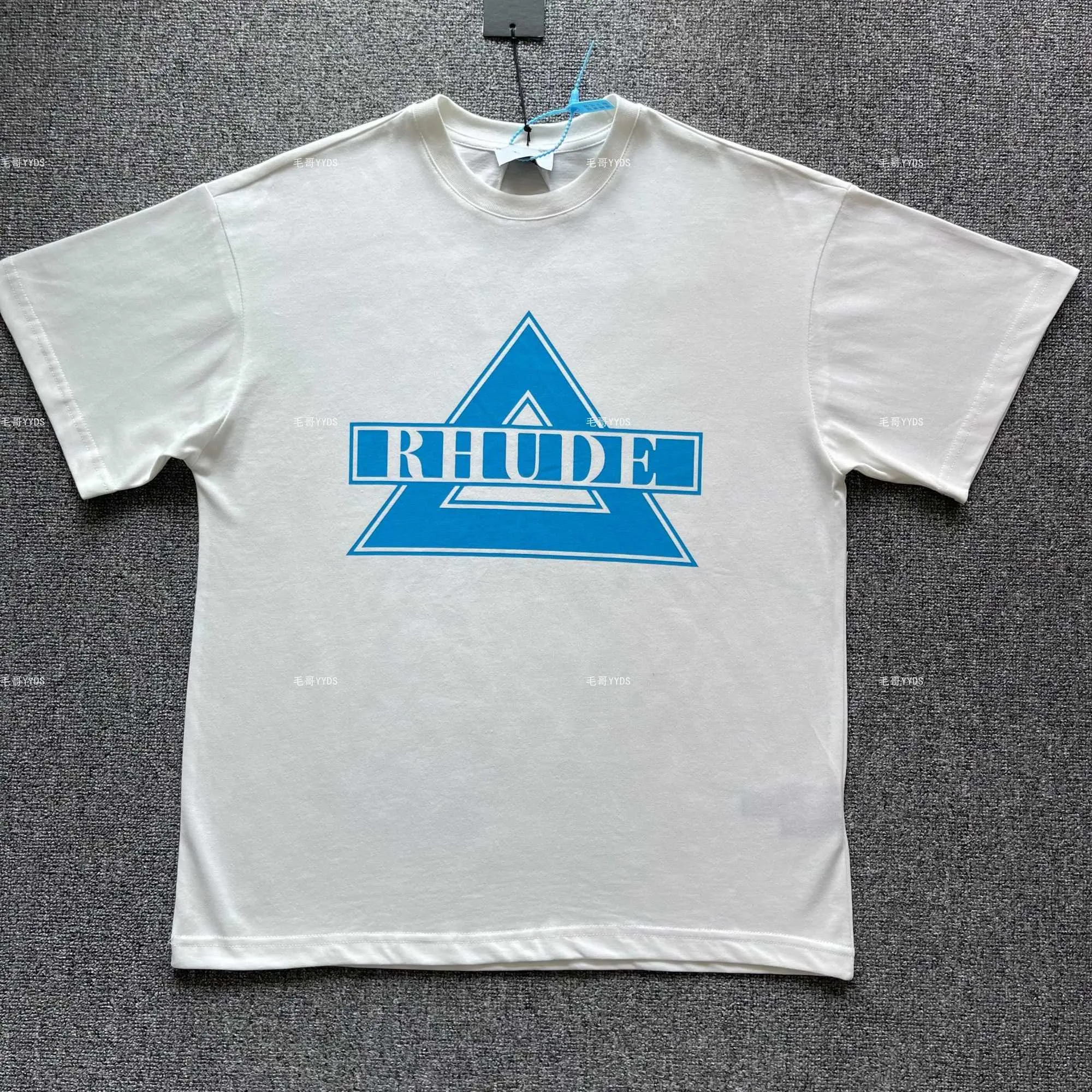 Designer Fashion Clothing Tees TShirts Rhude Blue Triangle Slogan Letter Printing Street T-shirt à manches courtes Tee Hommes WomenTops Streetwear Hip hop Sportswear