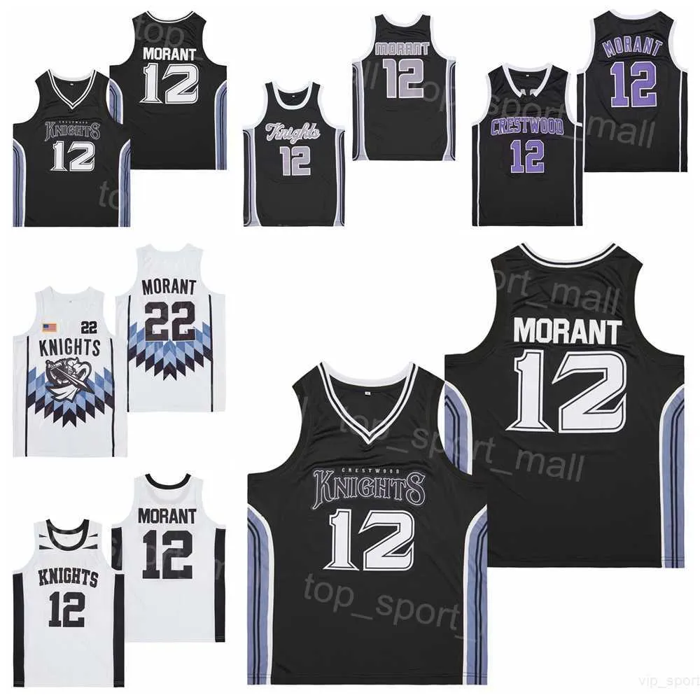 Средняя школа Crestwood Jerseys Ja Morant 12 баскетбольные рыцаря Альтернативный черный Crestwood белый цвет хип -хоп и шить