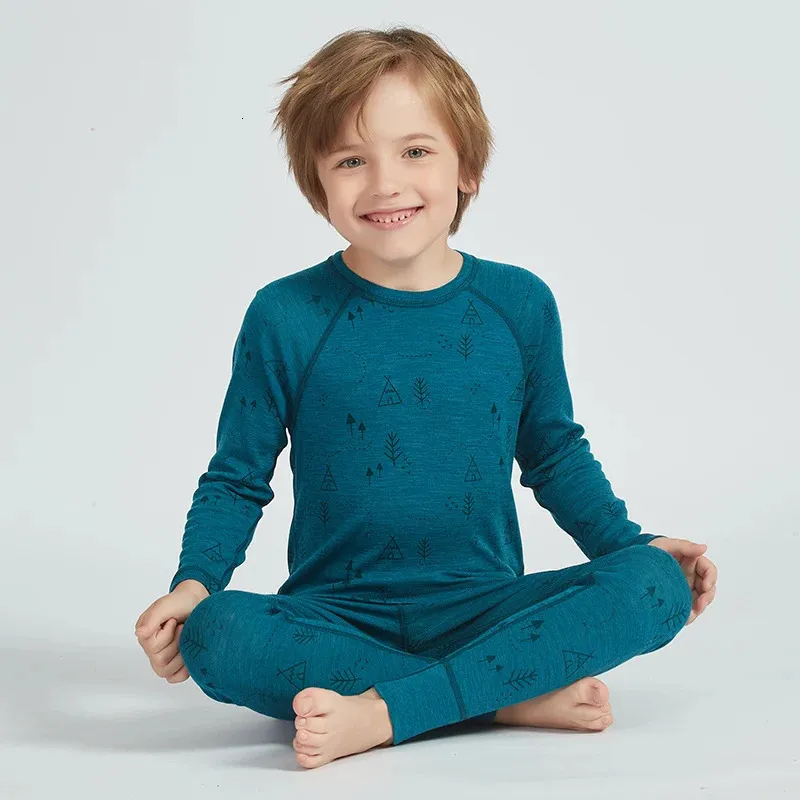Merino Wool Kids Base Layer Thermal Underwear Set Family Matching