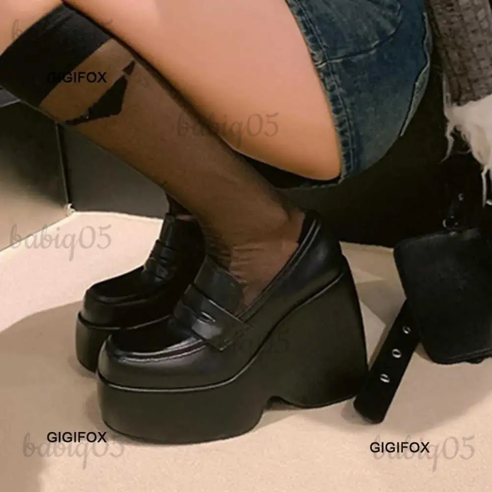 Sapatos de vestido Gigifox plataforma cunha bombas para mulheres deslizamento em mary jane punks goth moda sapatos de salto alto primavera casual mary janes lolita t231121