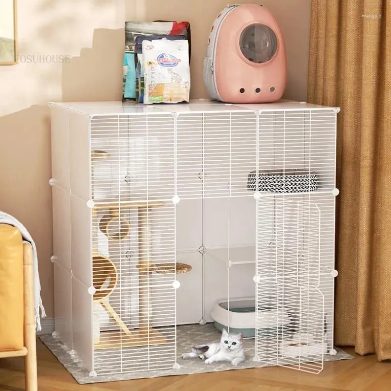 Cage de transport pour chats, très grand espace libre, maison à plusieurs étages, salon intérieur, balcon, Villa de luxe pour animaux de compagnie, fournitures de chatterie F