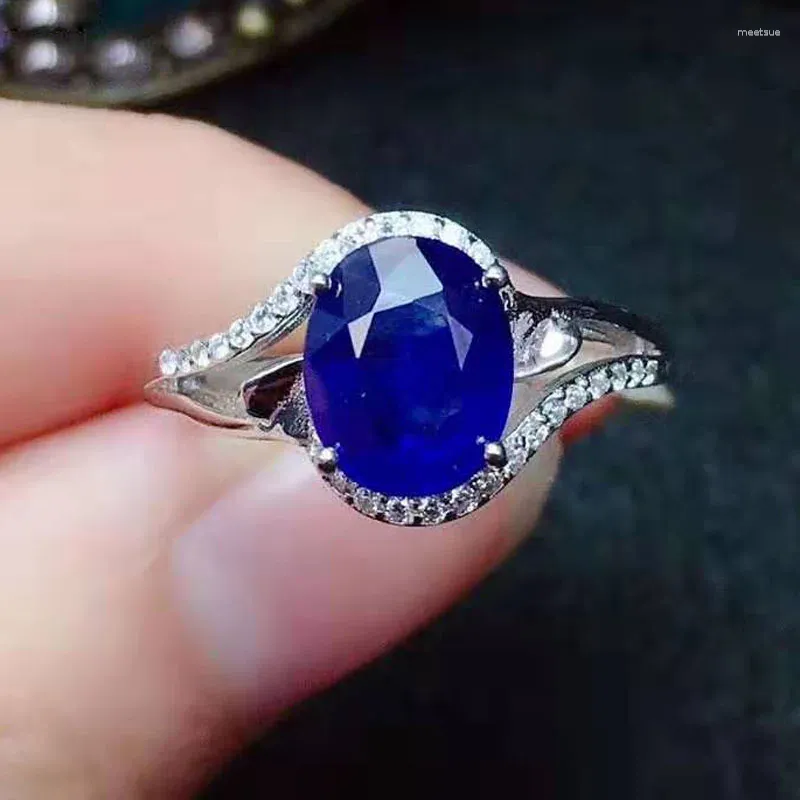 Anéis de cluster FS 6/8 Natural Sri Lanka Sapphire S925 Sterling Silver Ring Fine Fashion Charm Casamentos Jóias para Mulheres