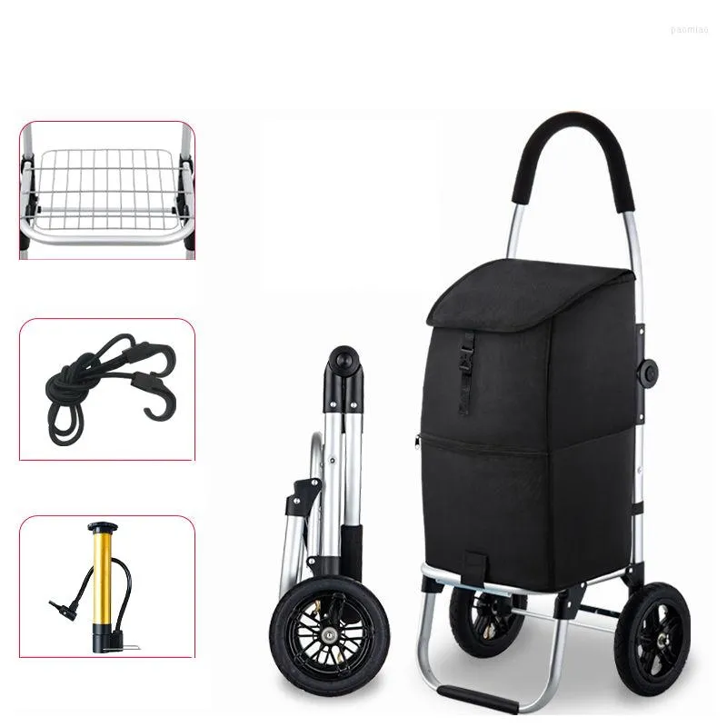 Sacs de rangement pliant panier chariot d'épicerie avec sac gonflable roue en caoutchouc en alliage d'aluminium grandes roues organisateur Portable