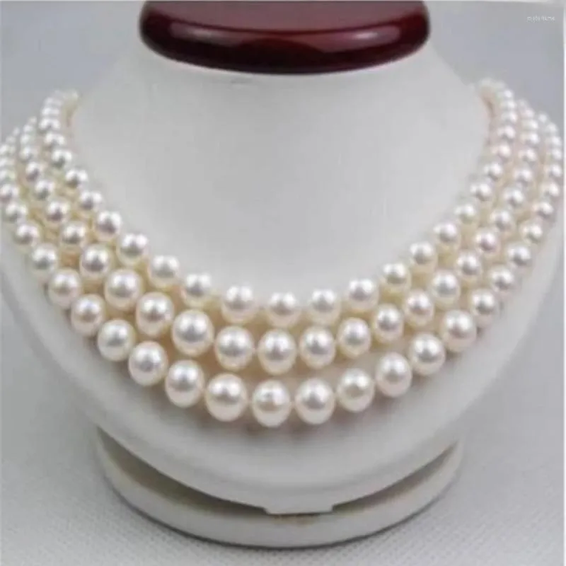 Chains Hand Knotted Classic Wedding Necklace 3 Rows 8mm White Shell Pearl Fashion Jewelry 17-19inch