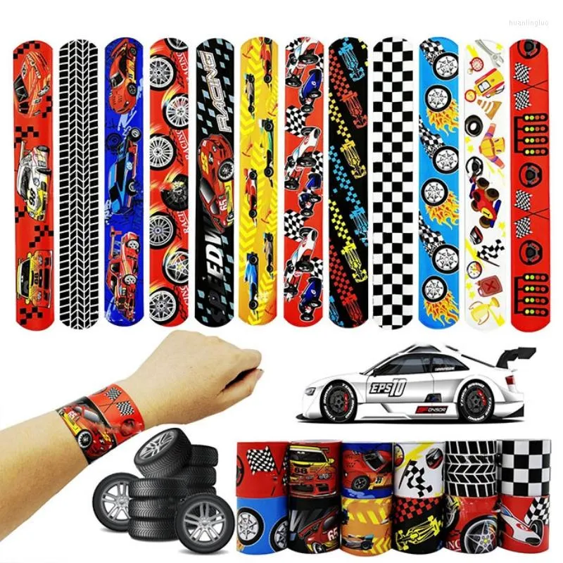 Party Decoration 12Pcs Racing Car Slap Bracelets Gift Race Happy Kids Boys Wheels Theme Birthday Favors