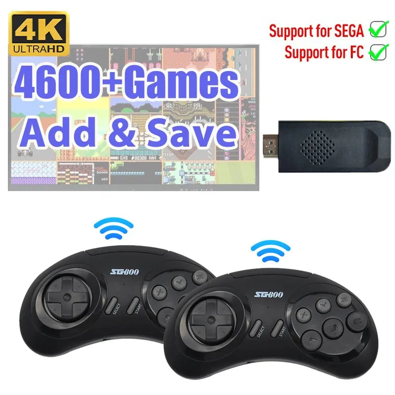 Portabla spelspelare 16 bit MD Retro videospelkonsol för Sega Genesis med inbyggd 1500Classic Wireless Controllers Gamepad HD TV -spelare 231120