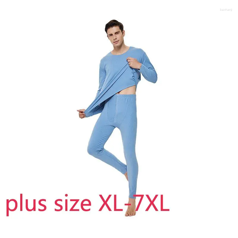 Sous-vêtements thermiques pour hommes, ensemble de grands fils sans trace, peluche fine, vêtements et pantalons d'automne, grande taille XL-7XL