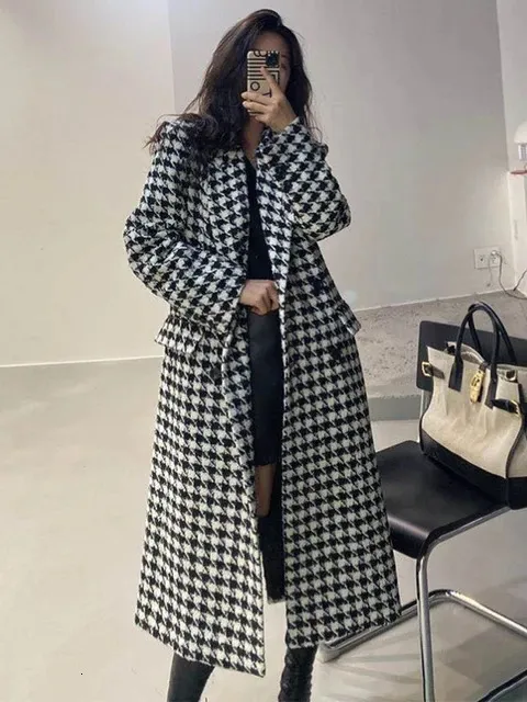 Womens Houndstooth Wool Blend Coat Vintage Winter Overcoat Thick Warm Long Jacket From Long01 34.1 DHgate.Com