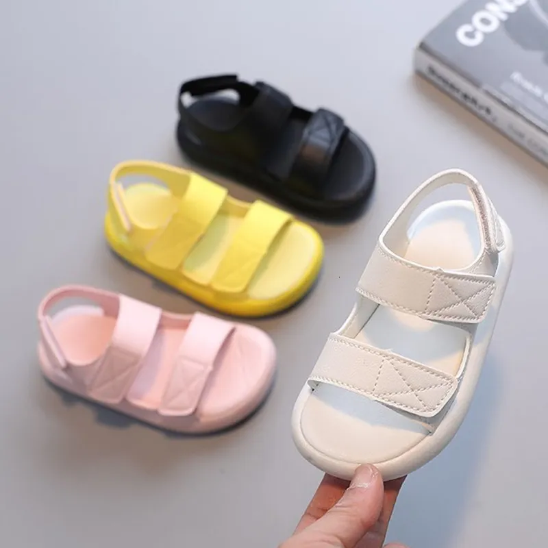 Sandalen Sommer Solide Baby Mädchen Jungen Sandalen Casual PU Leder Hakenschlaufe Kinder Strandschuhe Weicher Boden Barfuß Kleinkind Kinder Sandalen 230421