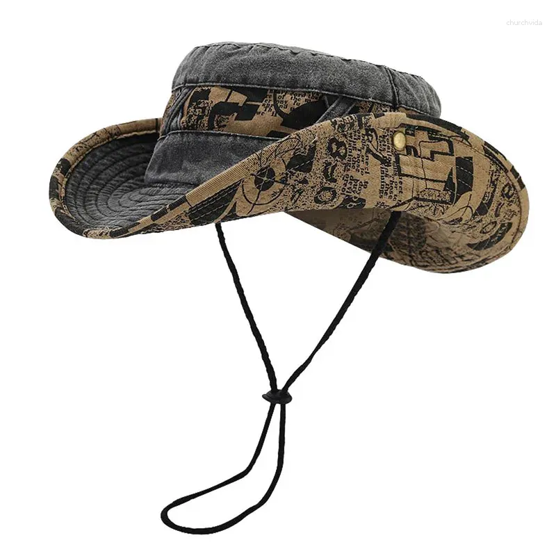 Berets 4 cores aba larga chapéu de sol para homens mulheres ao ar livre proteção UV Safari leve estilo ocidental balde