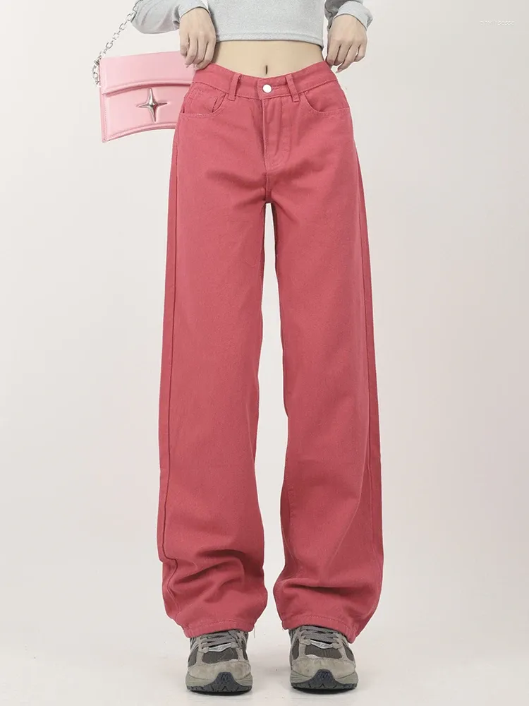 Frauen Jeans Hohe Taille Pflaume Rot Für Frauen Pantalones De Mujer 2023 Mode Einfache Streetwear Y2K Baggy Denim Breite bein Gerade Hosen