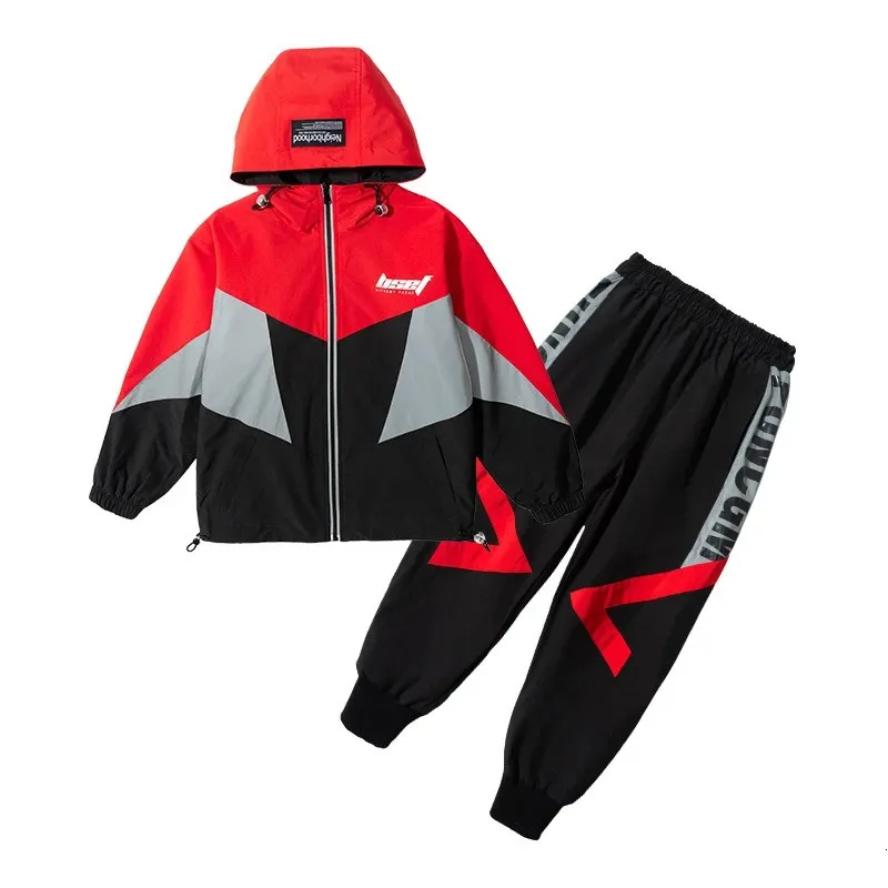 Zestawy odzieży Autumn Teenage Boys Sports garnitury kurtki z kapturem i luźne spodnie do joggera Dwuczęściowe patchworkowe dresy dla dzieci 8 12Y 231120