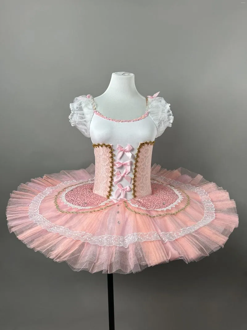 Stage Wear Filles Ballet Professionnel Tutu Robe Swan Lake Performance Vêtements Rose Ballerine Costumes Justaucorps Danse Jupe