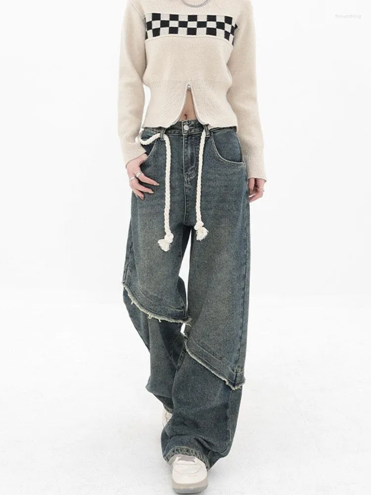 Женские джинсы уличная одежда высокая талия женская летняя модная винтажная хип -хоп