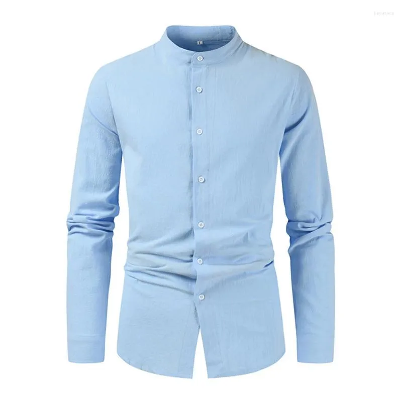 Camicie casual da uomo Camicia semplice retrò in cotone e lino da uomo, girocollo, manica lunga, colletto alla coreana, canottiera, più multi colore maschile