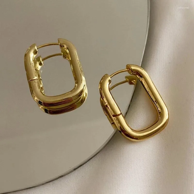 Orecchini a cerchio BenS rettangolo geometrico minimalista ottone liscio placcato oro versatile piccolo commercio all'ingrosso di gioielli da donna