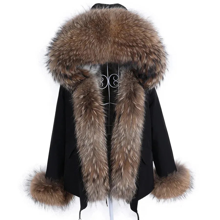 Women's Fur Faux Maomaokong Women Winter Coats Coat Natural Real Rabbit Lined Jacket Raccoon Collar Short Parka Female Clothing 231121