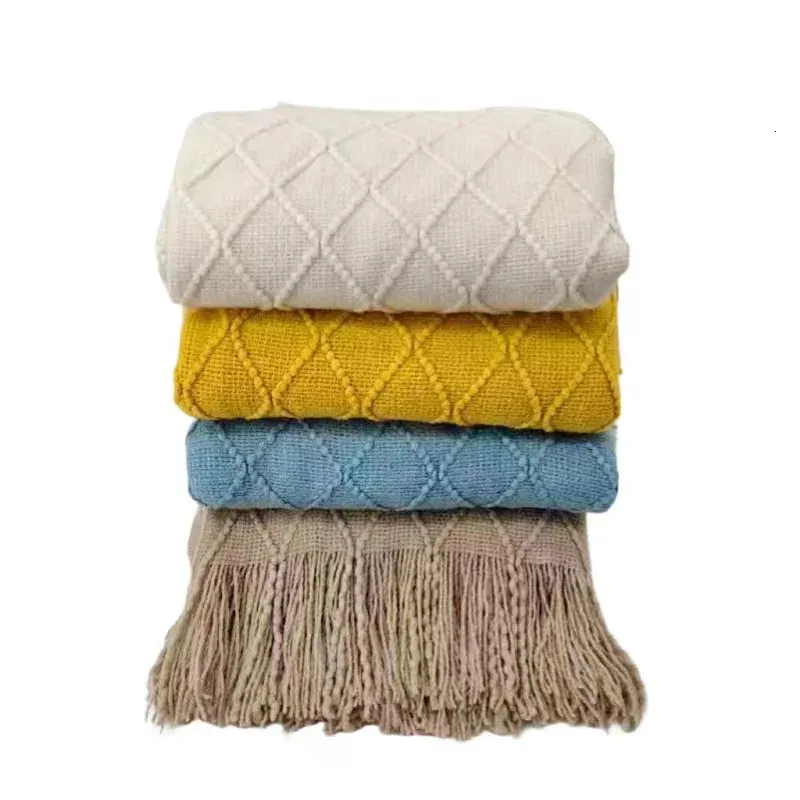 Couvertures 14 couleurs tricot couverture à carreaux avec gland Super doux bohême jeter couverture pour lit canapé couverture couvre-lit décor couvertures 231120