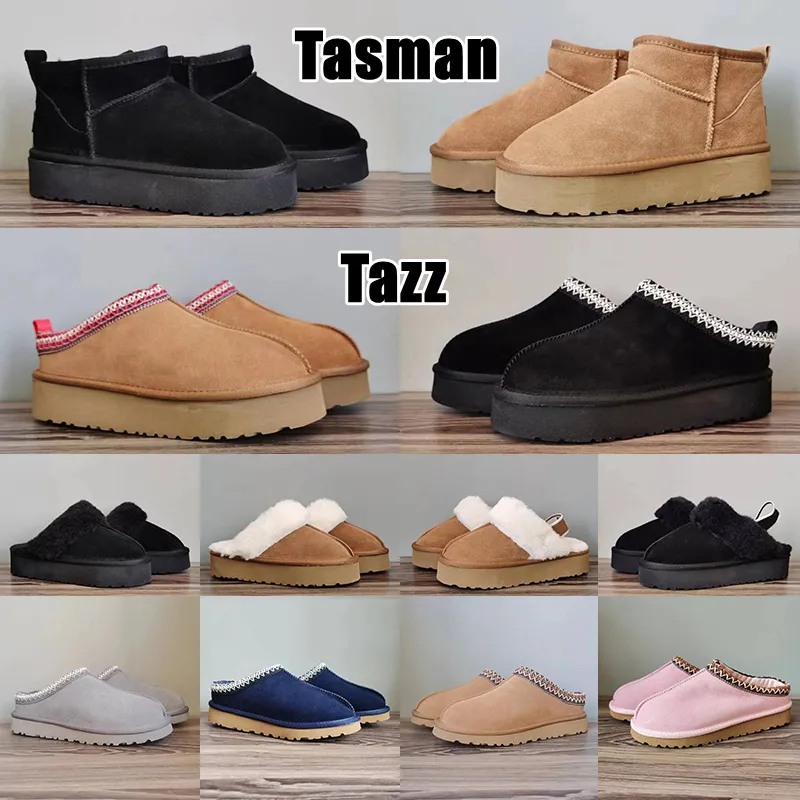 Tasman Slippers Chestnut Fur Slides Sheepskin Shearling Tazz slipper Mules Women Men Ultra Mini Platform Boots Slip-on Shoes Suede Upper Comfort Fall ugglie Winter