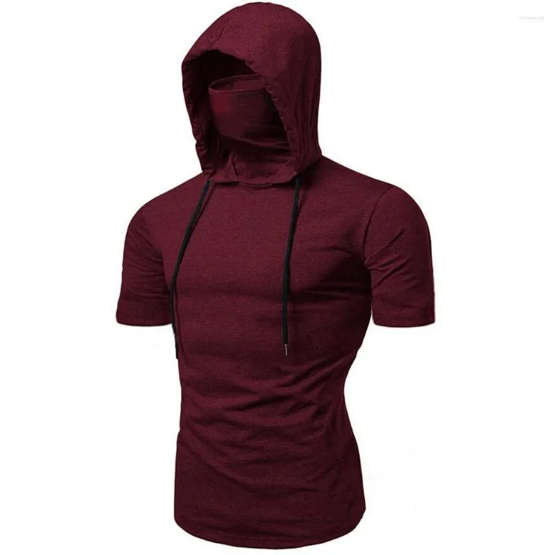 Racing Jackets Men Gym Hoodie Short Sleeve With Mask Sweatshirt Hoodies Casual Splice Large Open-Forked Male Clothing Button Sports Hooded
