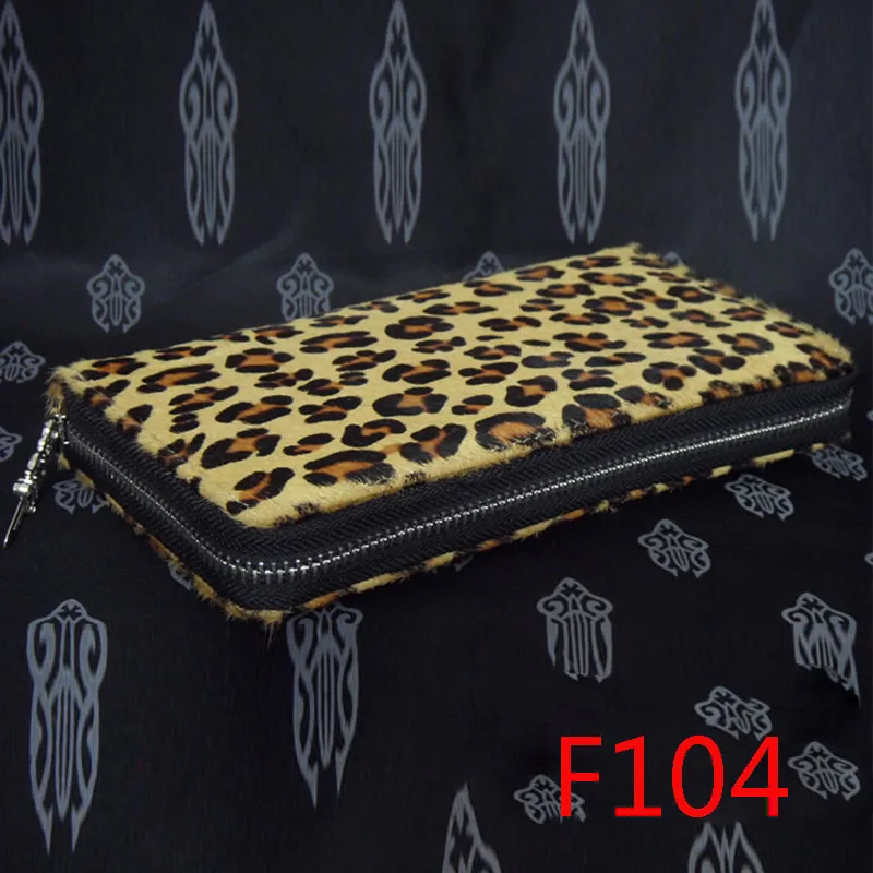 F104 Selección de billetera de moda Cuero de vaca Cruz Flor Leopardo Patrón Cremallera Carta de moda personalizada Punk Street Dance Style Lover Gift