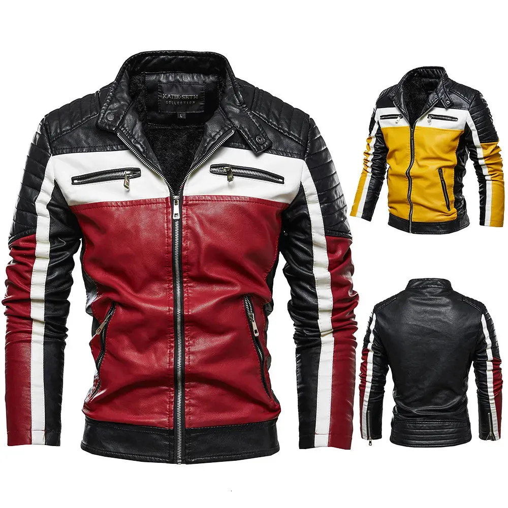 Cuir pour hommes Faux cuir hommes automne veste Bomber Biker fermeture éclair moto fausse fourrure manteau mâle polaire pilote Vintage bonne qualité PU veste en cuir 231120