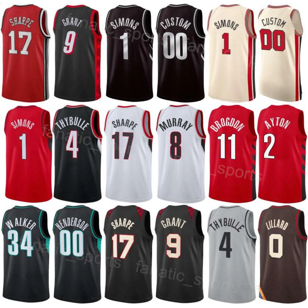 Printed Basketball Man Women Robert Williams III Jerseys 35 Malcolm Brogdon 11 DeAndre Ayton 2 Jamaree Bouyea 21 Skylar Mays 5 Duop Reath 26 City Shirt Black Red White