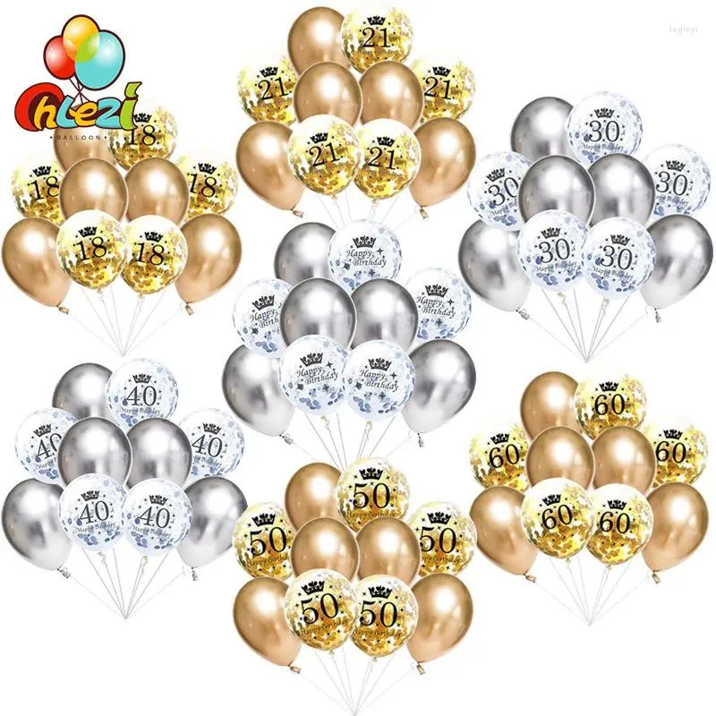Parti dekorasyonu 10pcs 12inch süper krom metalik lateks balonlar doğum günü konfeti balon 18 30 40 50 60. Yıl Düğün