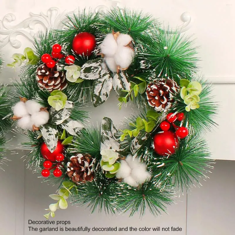 Decorative Flowers Christmas Cotton Pinecone Wreath Wall Door Hanging Ball Rattan Festival Props