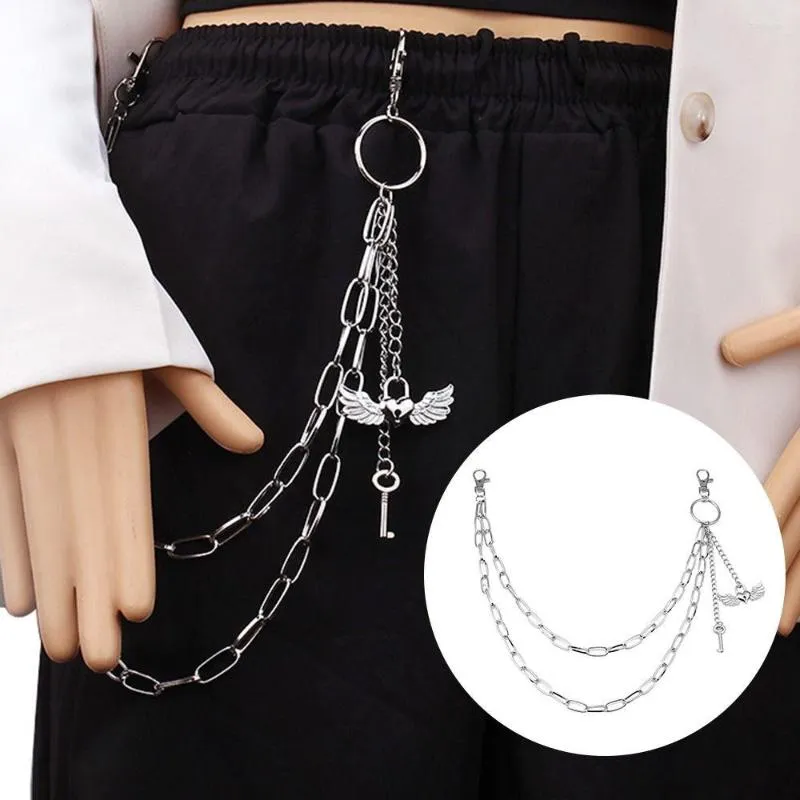 Belts Fashion Harajuku Jeans Pants HipHop Gothic Keychains Love Wing Pendant Pant Chain Layered Waist Hook Link Coil