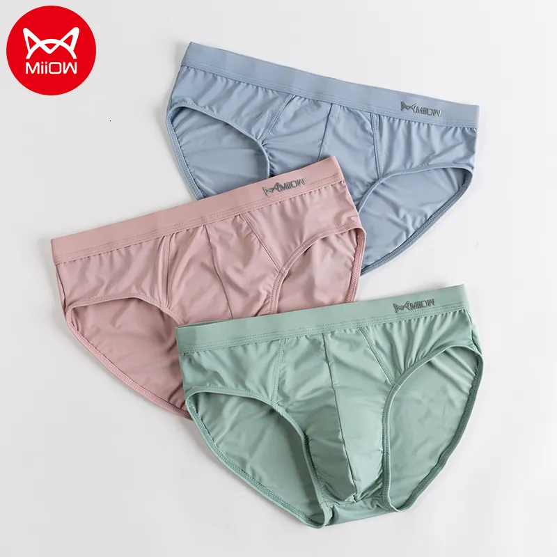 Underbyxor MIIOW MENS ICE SILK BROSTS 3PCS 3A Grad Antibakteriell fukt Absorberande mjuka elastiska bekväma män Underkläder Fabrik Direct 230420