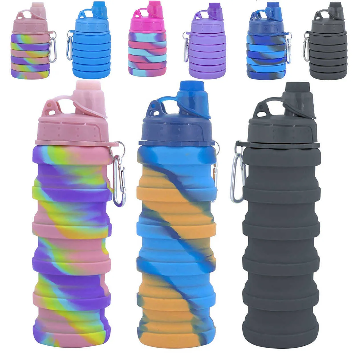 Tazze 500ml Bottiglia sportiva portatile Bottiglia in silicone retrattile Bottiglia d'acqua pieghevole Bicchiere da viaggio all'aperto Bicchiere pieghevole Campeggio Z0420