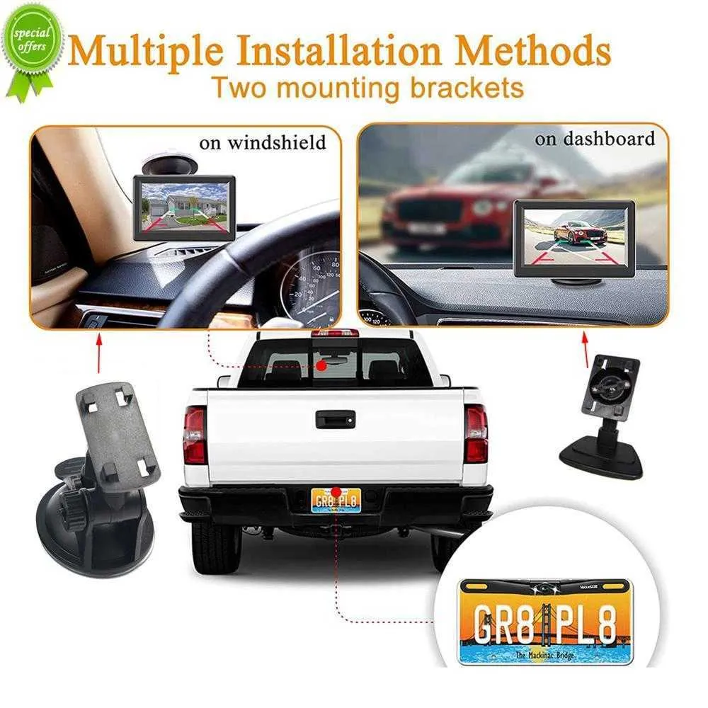 5 Car Backup Camera & Monitor Kit - License Plate Mount, Rear View ...
