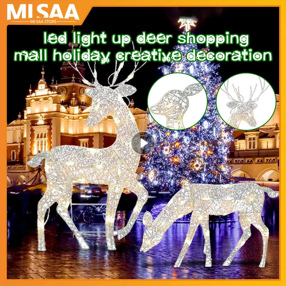 Garden Decorations Handcraft Iron Art Elk Deer Christmas Garden Decor LED Light Glowing Glitter Reindeer Xmas Home Outdoor Yard Ornament Decor 231120