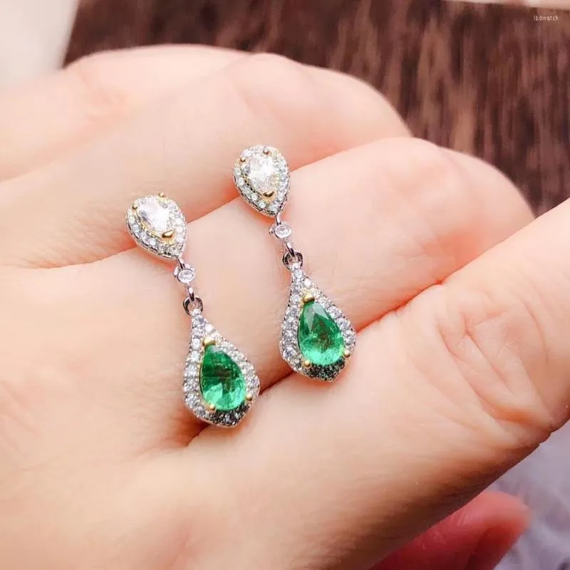 Boucles d'oreilles pendantes en argent 925 pour femme, bijoux de fête, goutte d'eau, émeraude verte naturelle, bijoux de fête