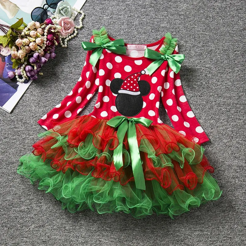 Girl's Dresses Girls Red Costume for Xmas Party Polka Dot Christmas Dress Santa Red Tutu Gown Baby Girl Year Costume 1 2 3 4 5 6 Yrs 231120