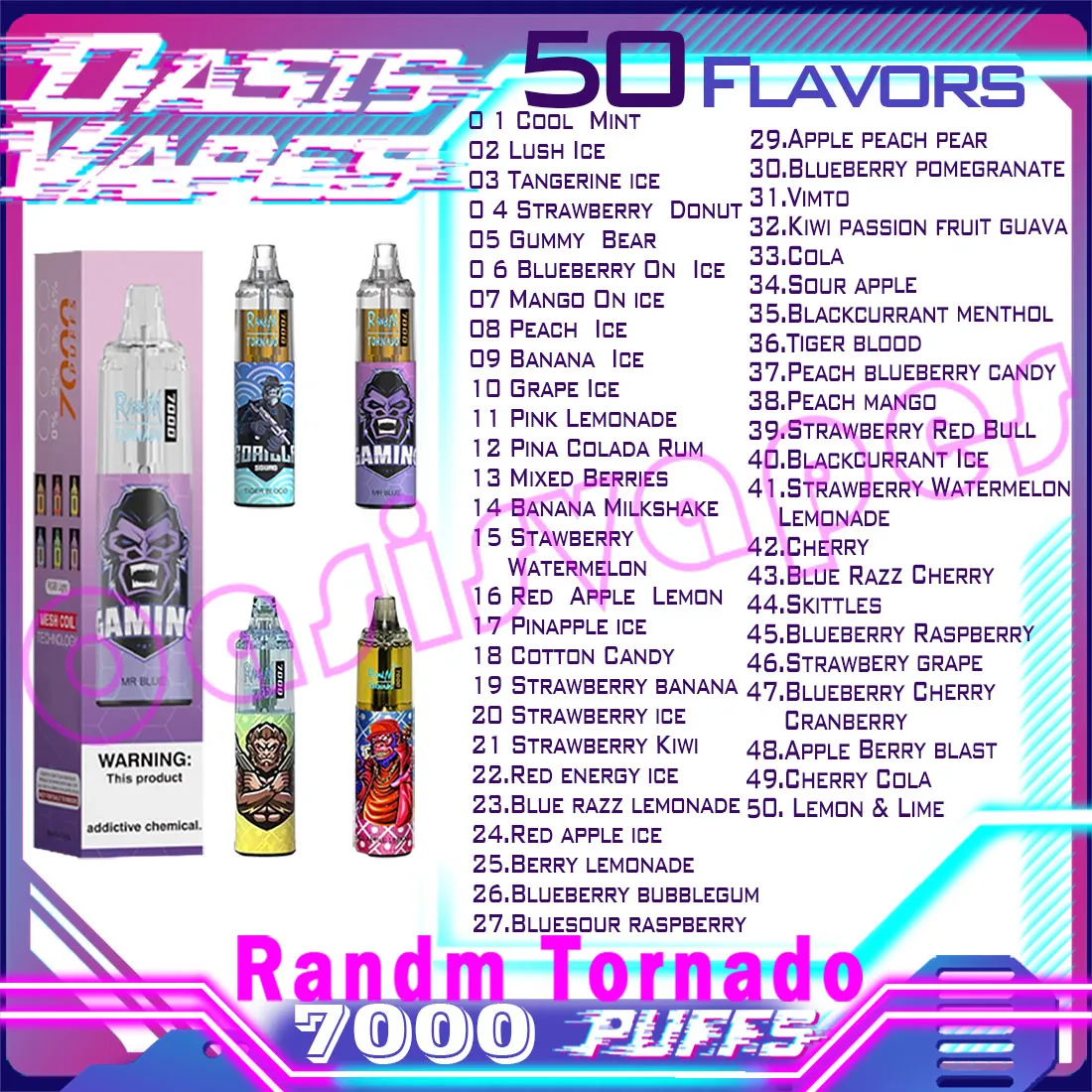 RandM Tornado 7K Puff Disposable Vape Pen Electronic Cigarettes 6 Glowing Colors Rechargeable 2% 5% 7000 Puffs