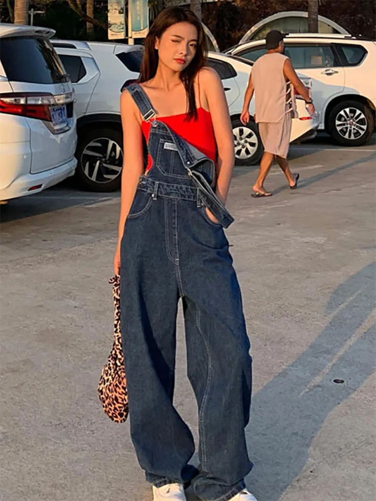 Women's Jeans Women's Jeans Y2K Korean Fashion Overalls Women Denim Autumn Loose Wide Leg Pant Vintage Female Blue Baggy Pants Aesthetic 230421