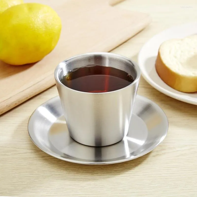 Muggar espresso 200 ml med sked rostfritt stål koppar set isolerat te kaffe dubbel vägg diskmaskin säker