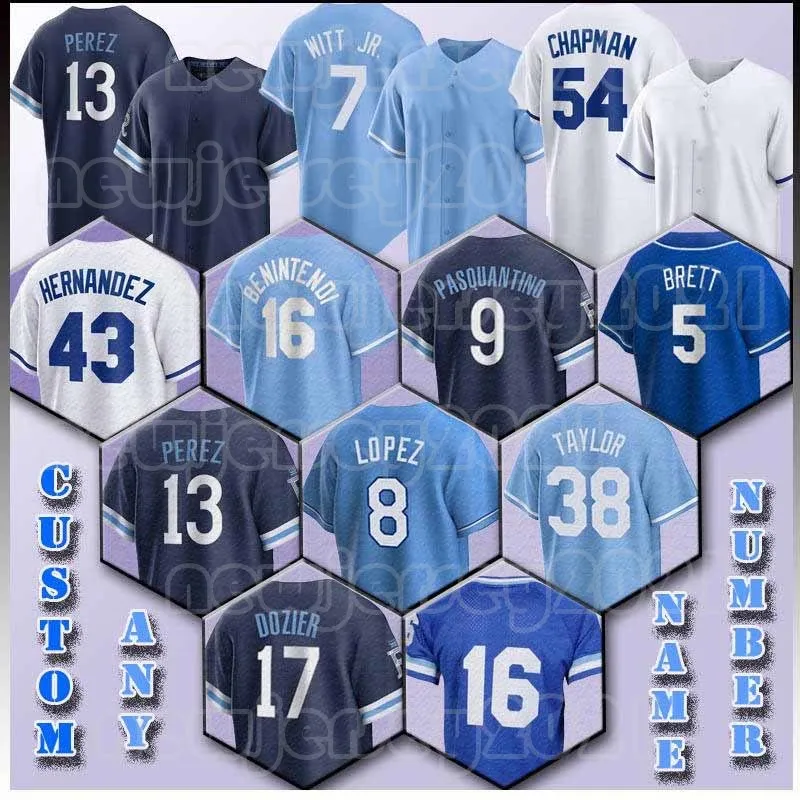 7 Bobby Witt Jr. 13 Salvador Perez Baseball Jersey Aroldis Chapman Vinnie Pasquantino George Brett Bo Jackson Lyles Brad Keller Scott Barlow Carlos Hernandez Taylor