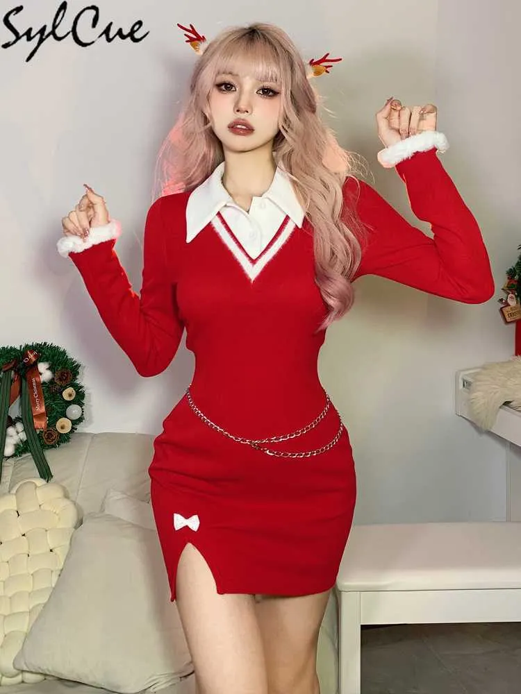 Vestidos de festa de Natal vermelho festivo festivo sexy sexy maduro
