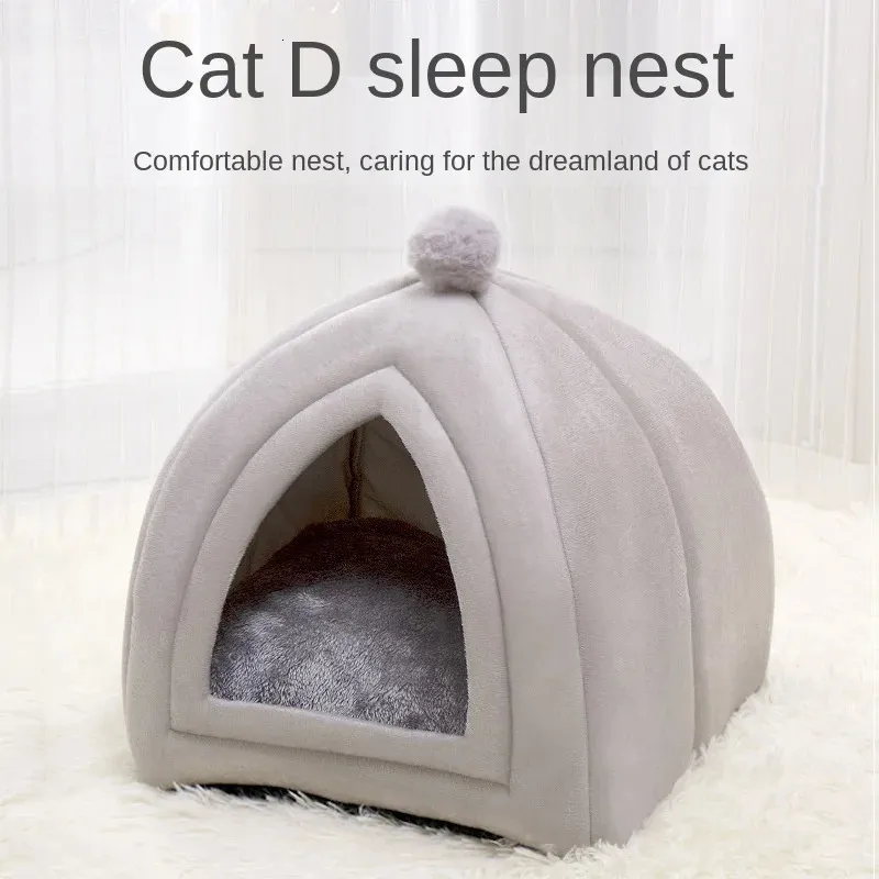 Canis canetas casa de gato inverno quente cama de animal de estimação quatro estações universal respirável ninho de gato colchão de pelúcia cama de gato pequeno canil gato suprimentos 231120