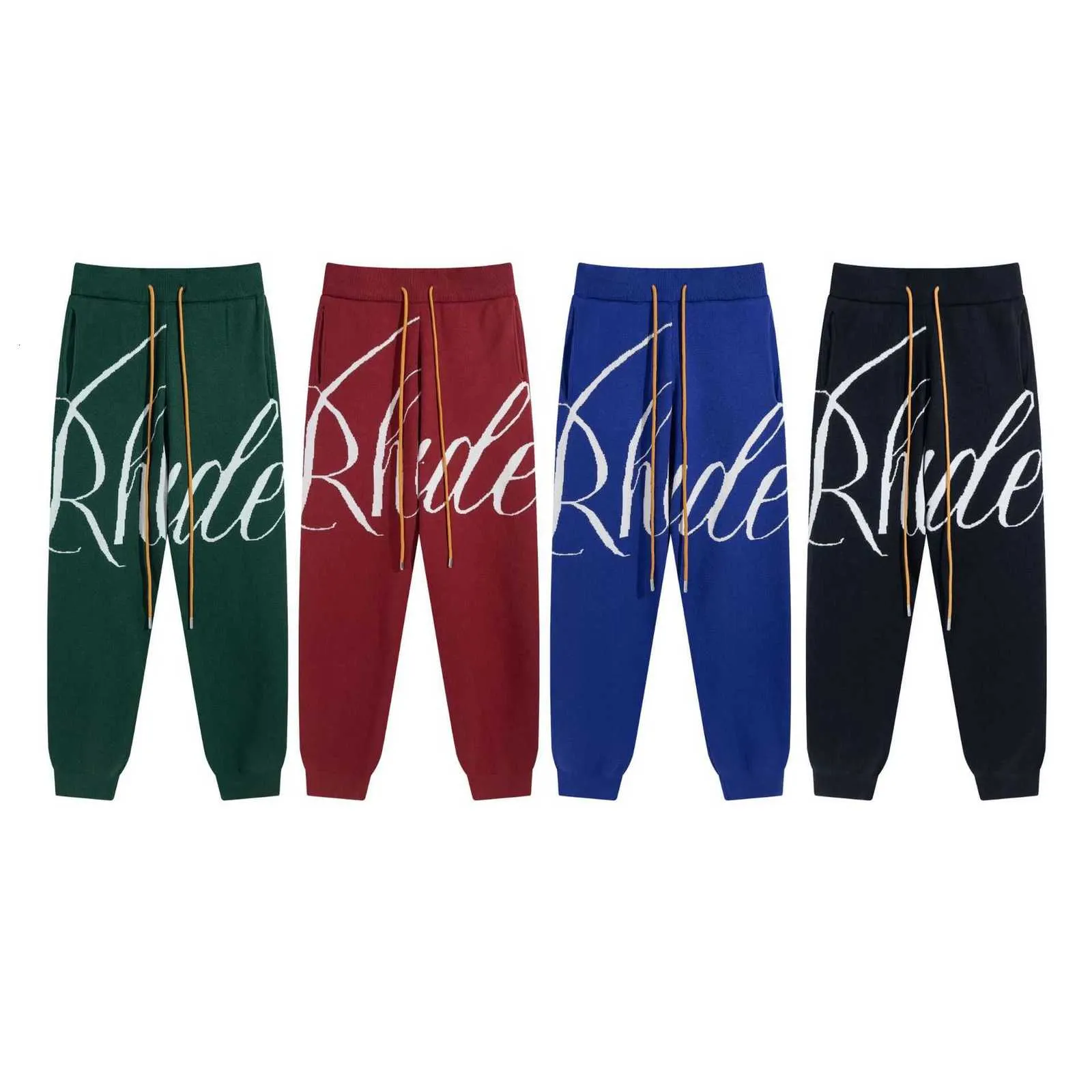 Fashion American Brand Rhude Tricot Floral Lettres Hip-Hop High Street Loose Pantalon For Men and Women