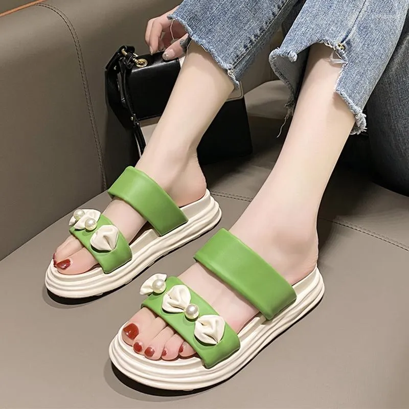 Slippers Summer Flats Platform Shoes Women String Bead Sandals Slingbacks 2023 Casual Flip Flops Slides Lady