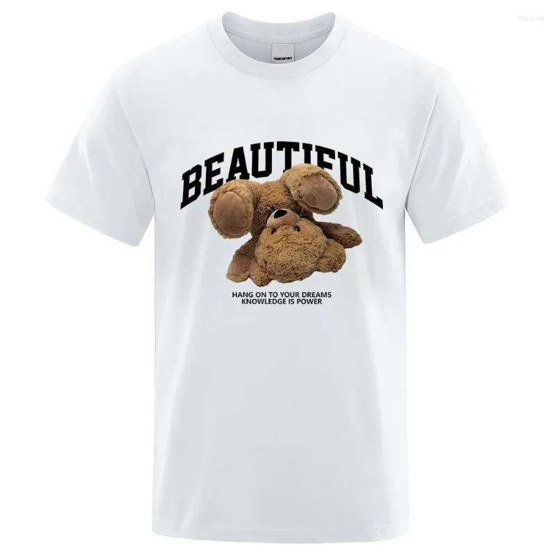 Men's T Shirts Inverted Plush Teddy Bear Printing Man T-Shirts High Quality Tee Clothes Shirt Summer Streetwear Tshirt O-Neck Cotton Tops