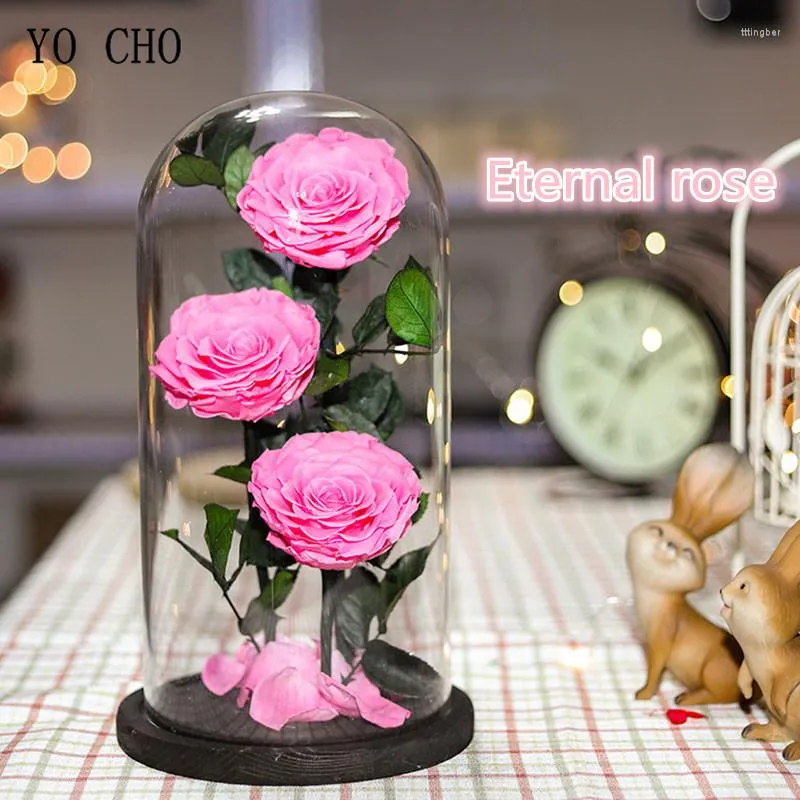 Fiori decorativi Freschi naturali conservati in cupola di vetro Fiore Immortale rosa per la decorazione di nozze Regalo di San Valentino Anno Amore