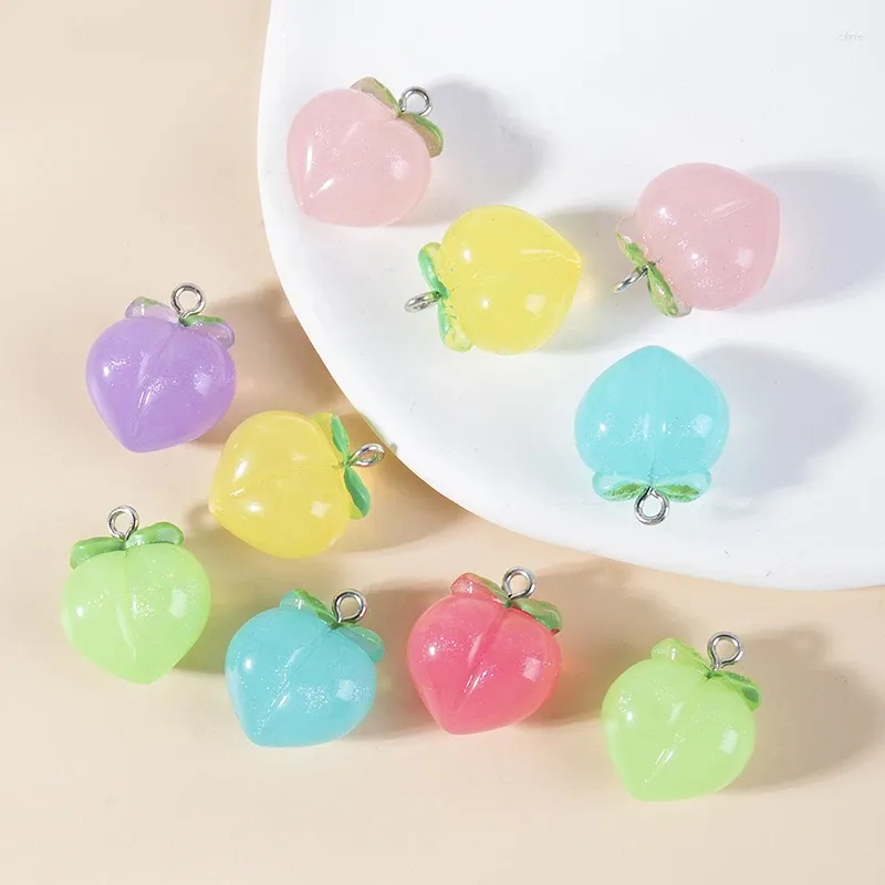 Charms Fashion 10pcs/pack Glow In Dark Fruits Peach Pendant Decorations Resin DIY Jewelry Accessories