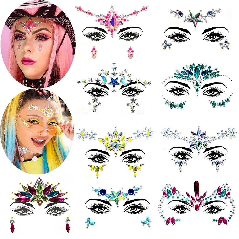 New 3D Face Stickers Jewels Rhinestones for Face Festival Makeup